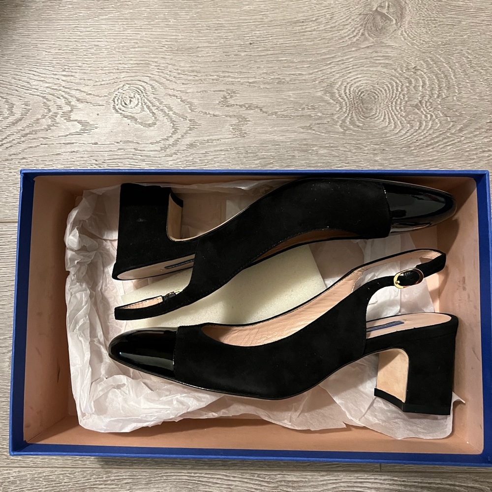 STUART WEITZMAN Loraina Slingback Pump BLACK LEATHER SUEDE 6.5 (TS15)